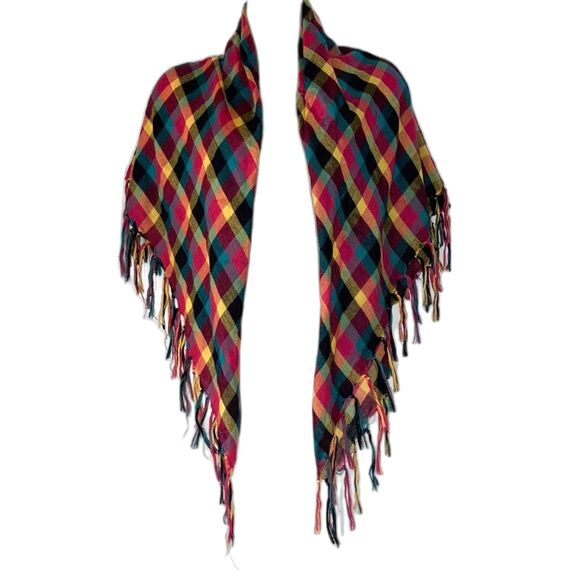 Scarf Shawl Wrap Coverup Sarong Rainbow Checkered with Fringe 39 Square Inches - Picture 5 of 9